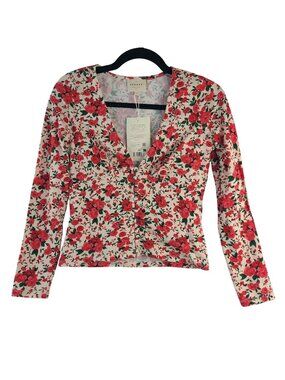 NEW Sézane Lydia Red Roses Button-Up Long-Sleeve Top Size S